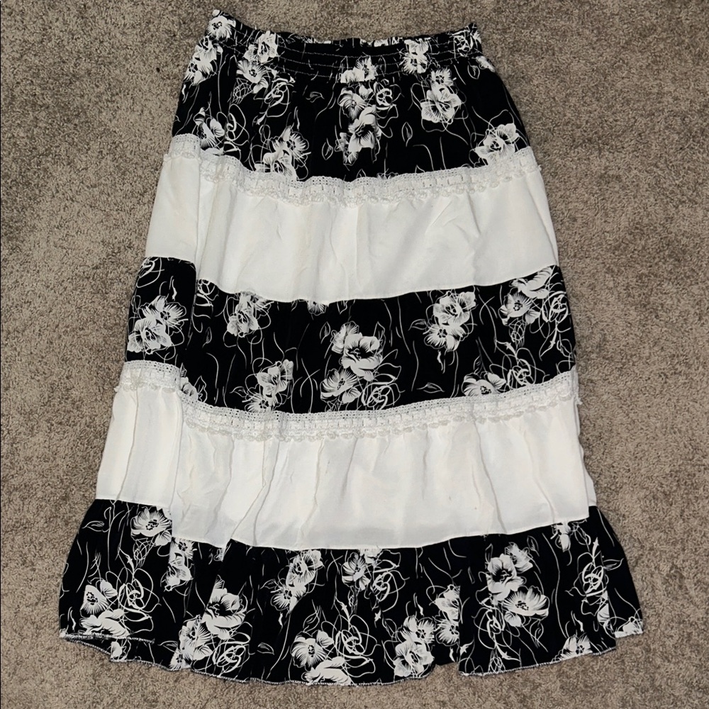 Elegant Black and White Floral Skirt